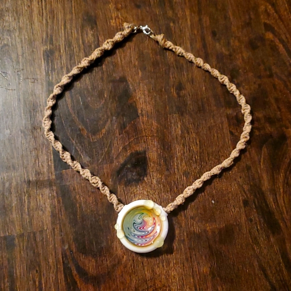 Glass Bead On Hemp Necklace